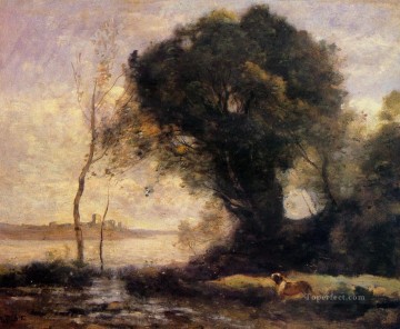  pond Painting - Pond with Dog